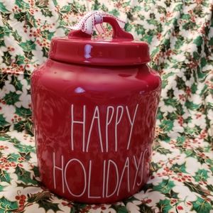 Rae Dunn Christmas canister Happy Holidays NWOT